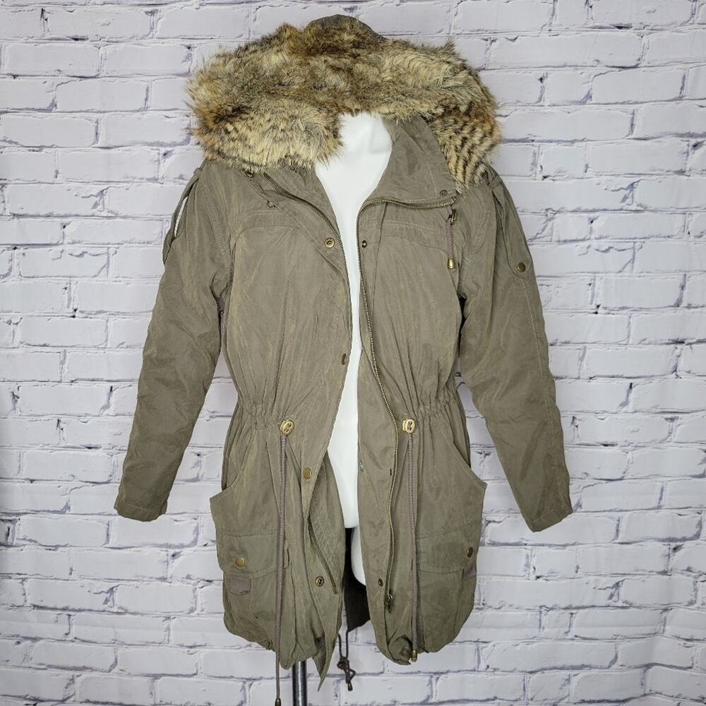Miss Selfridge LUXE Parka with Faux Fur Hood Trim, size 2